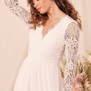 LuLus Awaken My Love White Long Sleeve Lace Maxi Dress - XS